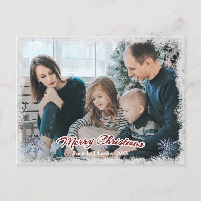 Carte Postale Joyeux Noël Famille Photo Horizontale Neige1 (Devant)