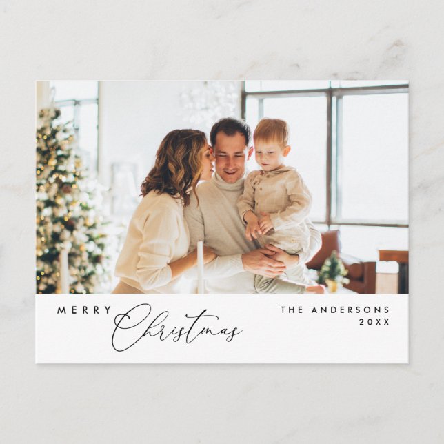 Carte Postale Joyeux Noël Famille Photo, Moderne Romantique (Devant)