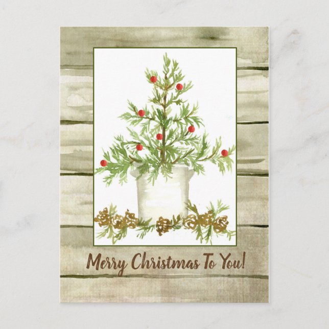 Carte Postale Joyeux Noël Ferme Arbre Bois (Devant)