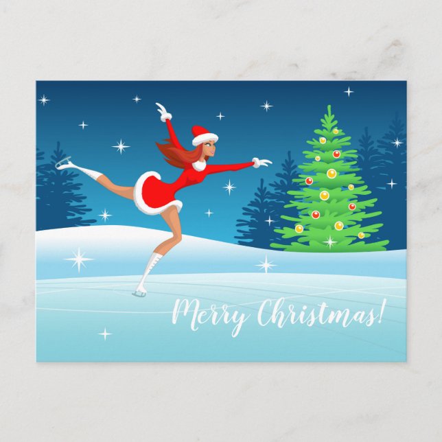Carte Postale Joyeux Noël Figure Skating Girl (Devant)