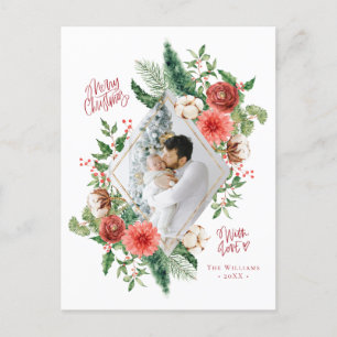 Carte Postale Joyeux Noël Fleur Photo de Fêtes de Noël Aquarelle