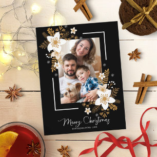 Carte Postale Joyeux Noël Fleurs blanches Vacances Photo