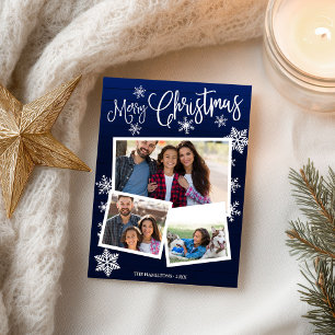 Carte Postale Joyeux Noël Flocon de neige Rustique 3 Photos Coll