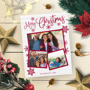 Carte Postale Joyeux Noël Flocon de neige Rustique 3 Photos Coll