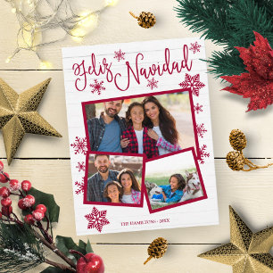 Carte Postale Joyeux Noël Flocon de neige Rustique 3 Photos Noël