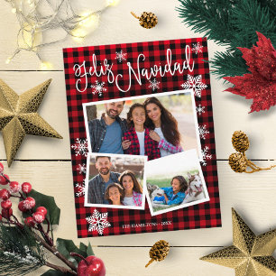Carte Postale Joyeux Noël Flocon de Neige Rustique 3 Photos Noël