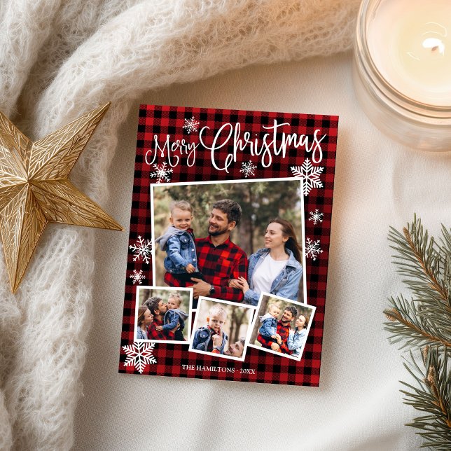 Carte Postale Joyeux Noël Flocon de neige Rustique 4 Photos (Créateur téléchargé)