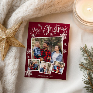 Carte Postale Joyeux Noël Flocon de neige Rustique 4 Photos