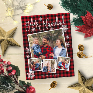 Carte Postale Joyeux Noël Flocon de neige Rustique 4 Photos Noël