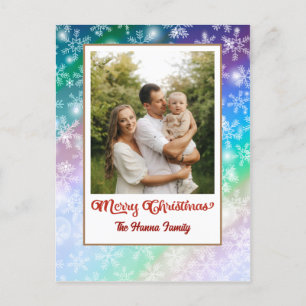 Carte Postale Joyeux Noël Flocons de Neige Colorés Photo Fêtes