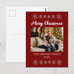 Carte Postale Joyeux Noël Flocons de Neige Photo de Famille Fête