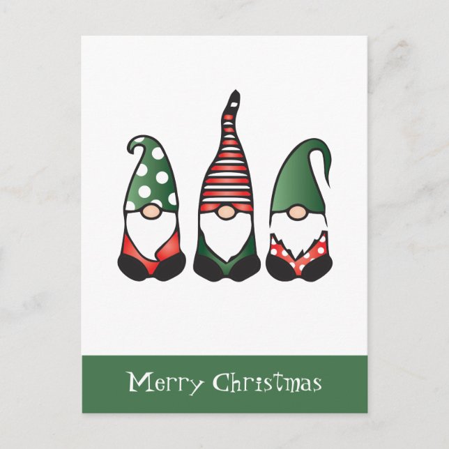 Carte Postale Joyeux Noël Gnomes Rouge Vert (Devant)