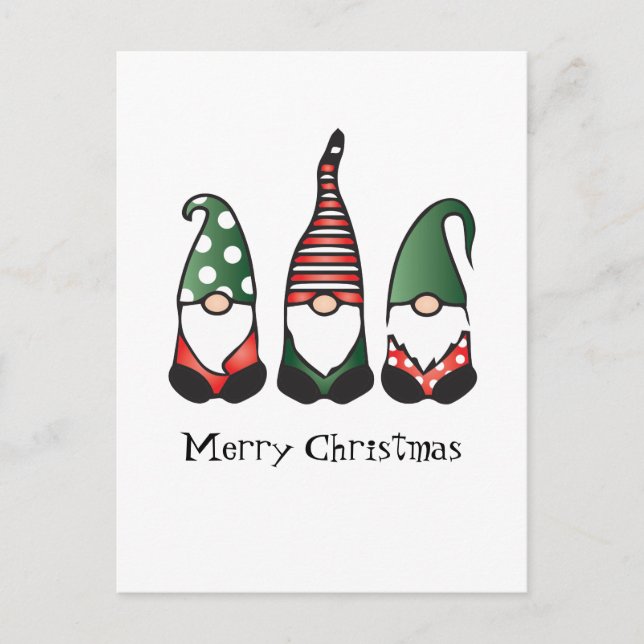 Carte Postale Joyeux Noël Gnomes Rouge Vert (Devant)