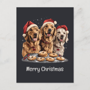 Carte Postale Joyeux Noël Golden Retriever Chiens Baking