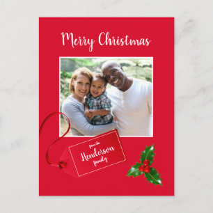 Carte Postale Joyeux Noël Holly Sprig - Photo personnalisée -