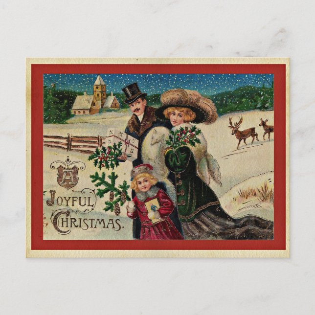 Carte Postale Joyeux Noël, illustration vintage, (Devant)