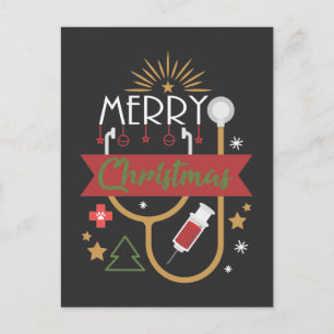 Carte Postale Joyeux Noël Infirmière Médicale Docteur Stethoscop