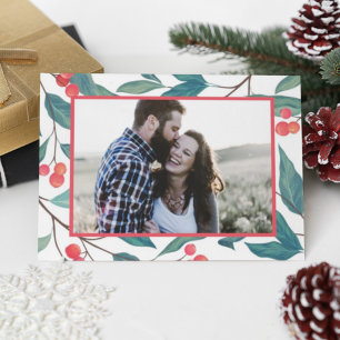 Carte Postale JOYEUX NOËL Joyeuses Fêtes Aquarelle Houx