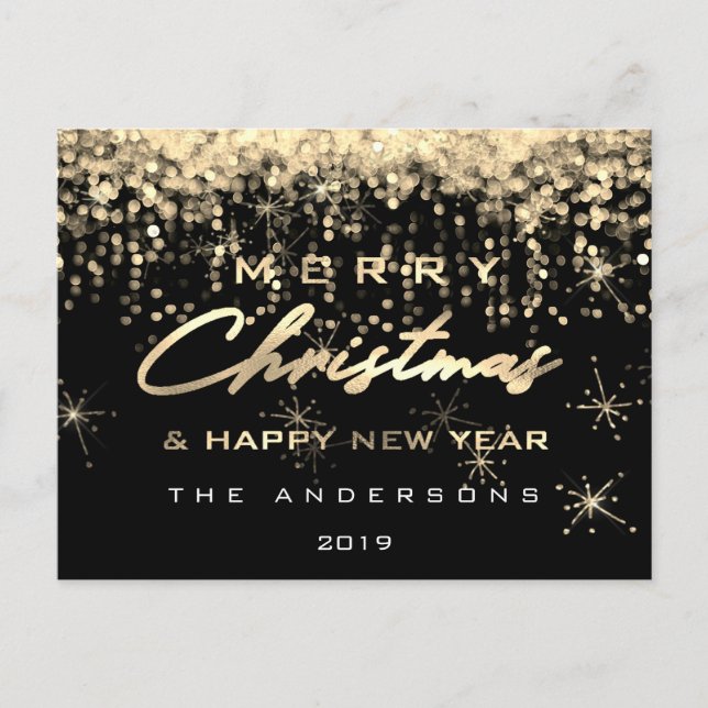 Carte Postale Joyeux Noël Joyeux Nouvel An Black Gold Lumières (Devant)