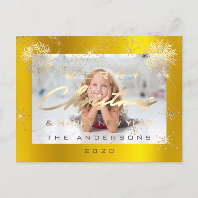 Carte Postale Joyeux Noël Joyeux Nouvel An Gold Snow Photo (Devant)