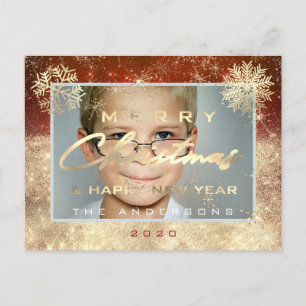 Carte Postale Joyeux Noël Joyeux Nouvel An Gold Snow Photo