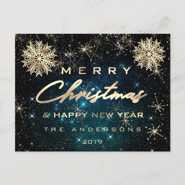 Carte Postale Joyeux Noël Joyeux Nouvel An Neige Gold Sky Turquo (Devant)