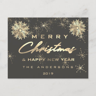 Carte Postale Joyeux Noël Joyeux Nouvel An Neige Gris Gris Or
