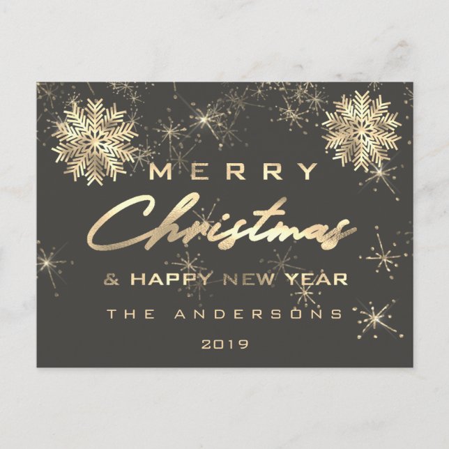 Carte Postale Joyeux Noël Joyeux Nouvel An Neige Gris Gris Or (Devant)