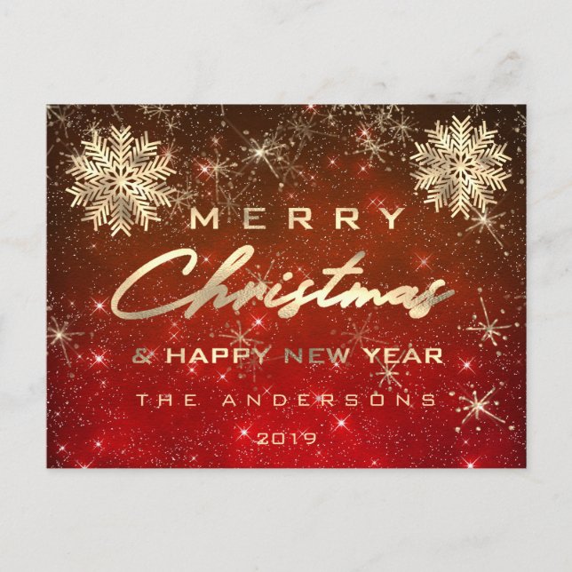 Carte Postale Joyeux Noël Joyeux Nouvel An Neige Or Rouge Maroo (Devant)