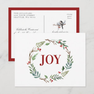 Carte Postale Joyeux Noël Joyeux Wreath Winter Bird