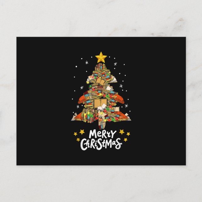 Carte Postale Joyeux Noël Livres Noël Arbre de Noël Lecture légè (Devant)