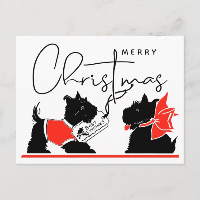 Carte Postale JOYEUX NOËL | Meilleurs Vœux Scottie Dogs (Devant)