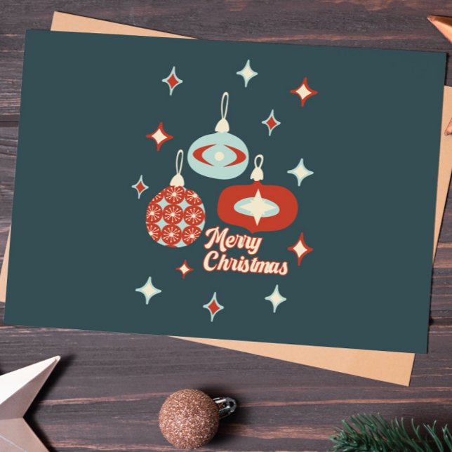 Carte Postale Joyeux Noël Mi-Siècle Ornements modernes (Créateur téléchargé)