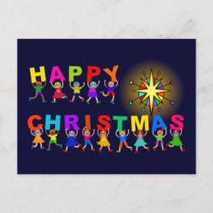 Carte Postale Joyeux Noël mignon dessin Diverse Kids Texte