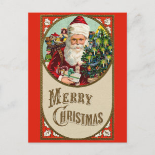 Carte Postale Joyeux Noël mignon Père Noël Vintage