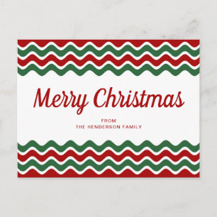 Carte Postale Joyeux Noël Mignon Rayures Vagues Rouges Vertes