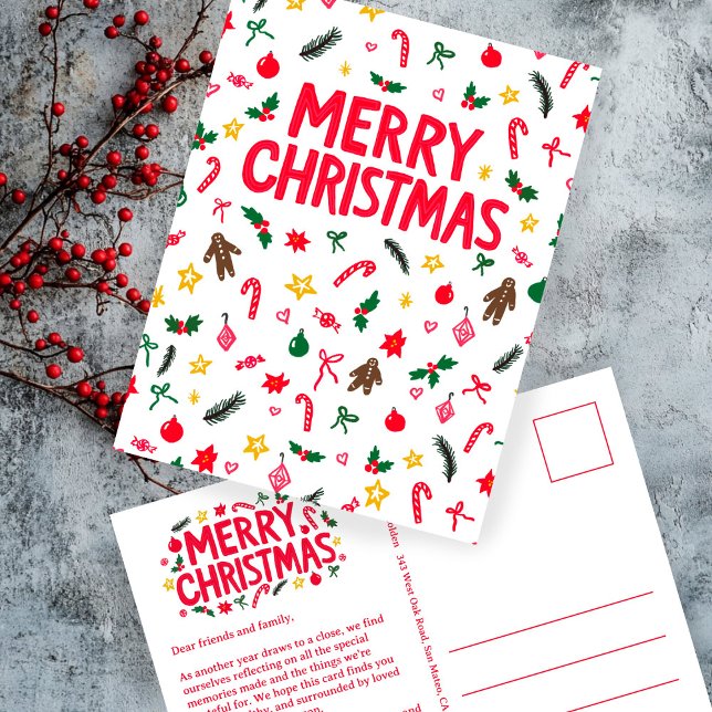 Carte Postale JOYEUX NOËL Mignonne Doodle Whimsical PERSONNALISÉ (MERRY CHRISTMAS Cute Doodle Whimsical CUSTOM Postcard
)