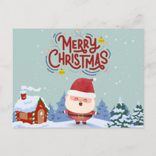 Carte Postale Joyeux Noël mignonne Père Noël l Neige traditionne