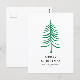 Carte Postale Joyeux Noël minimaliste vert arbre moderne
