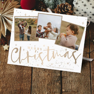Carte Postale Joyeux Noël moderne Faux Gold 3 Photo