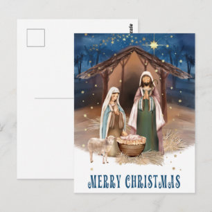 Carte Postale Joyeux Noël. Nativité Scène Peinture vacances