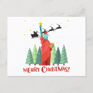 Carte Postale Joyeux Noël New York Santa Claus Statue De Lib