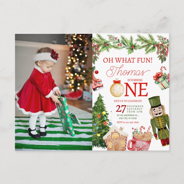 Carte Postale Joyeux Noël Oh Quel Plaisir Premier Anniversaire (Devant)