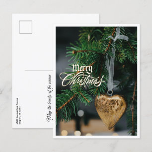 Carte Postale Joyeux Noël Or Coeur Arbre Ornement