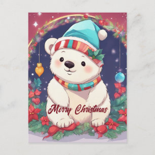 Carte Postale Joyeux Noël Ours polaire blanc