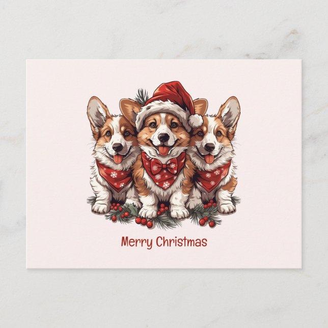Carte Postale Joyeux Noël Pembroke Welsh Corgi Puppies (Devant)