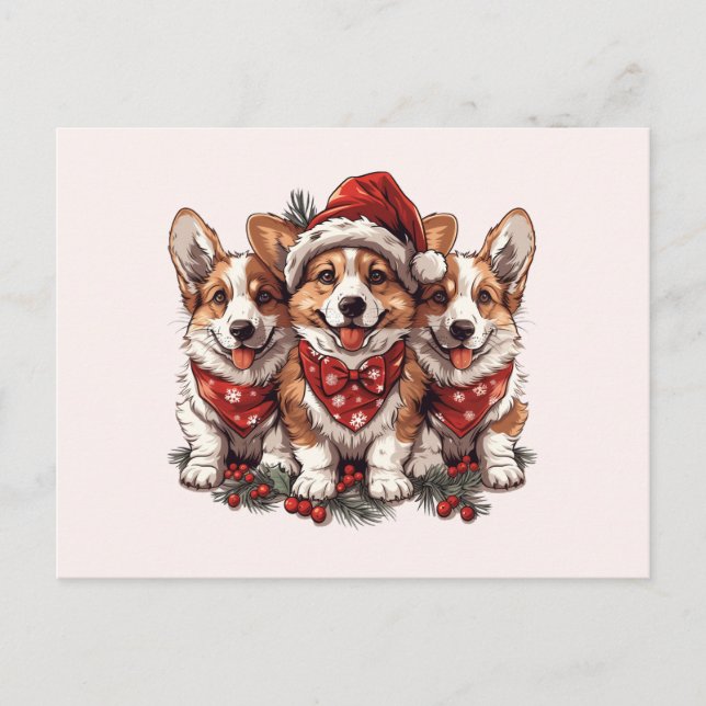 Carte Postale Joyeux Noël Pembroke Welsh Corgi Puppies (Devant)