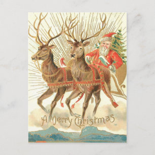 Carte Postale Joyeux Noël (Père Noël et son renne)