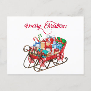 Carte Postale Joyeux Noël Père Noël Sleigh avec des présents
