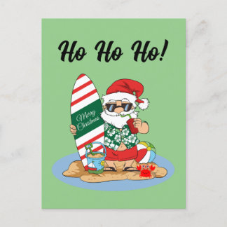 Carte Postale Joyeux Noël Père Noël sur la plage de Surf d'été